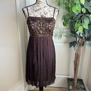 Sue Wong Nocturne Vintage Y2K Silk Beaded Cocktail Dress Chocolate Brown Sz 8